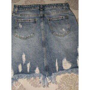 YOUCOM Brazilian Jean Skirt S Women's Distressed Stretch Denim Mini Blue
